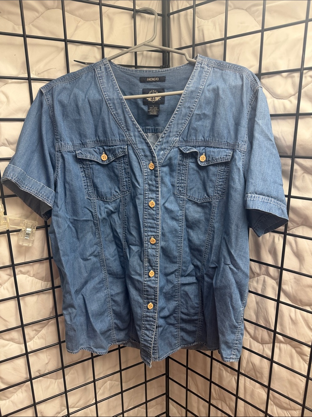 Dockers Indigo Short Sleeve Button Front Denim Top